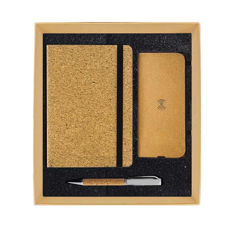 Promotional Gift Sets With Cork Notebook Cork Metal pen, Cork Mouse Pad With Wireless Charging